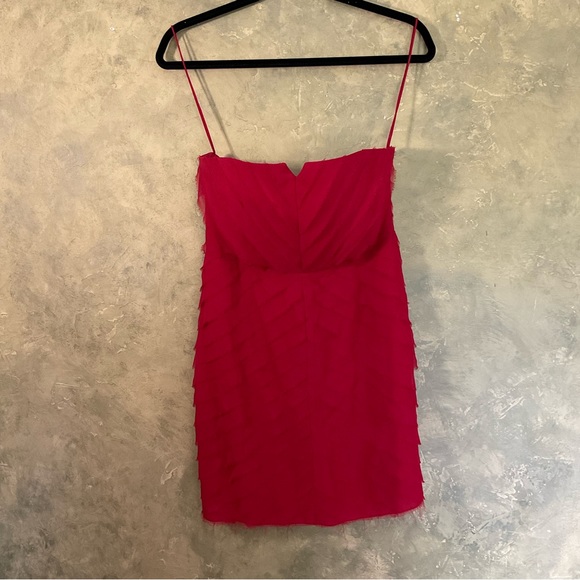 ADAM Lippes Tiered Raw Edge Ruffle Silk Strapless Mini Dress - Picture 7 of 9